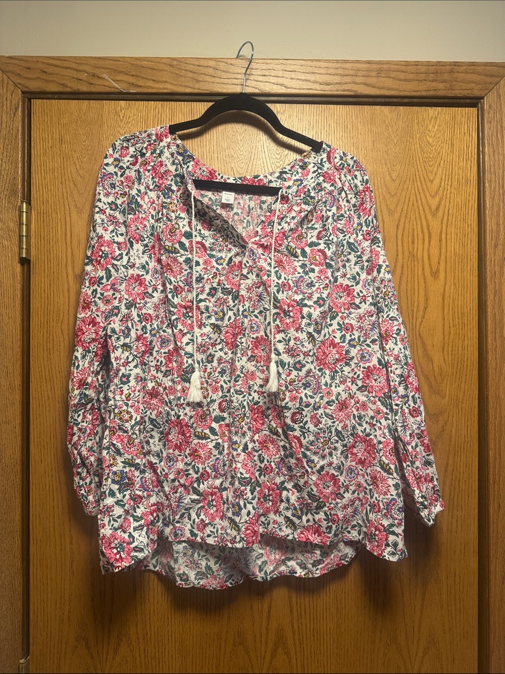 Old Navy Pink Floral Tie-Front Tunic Top